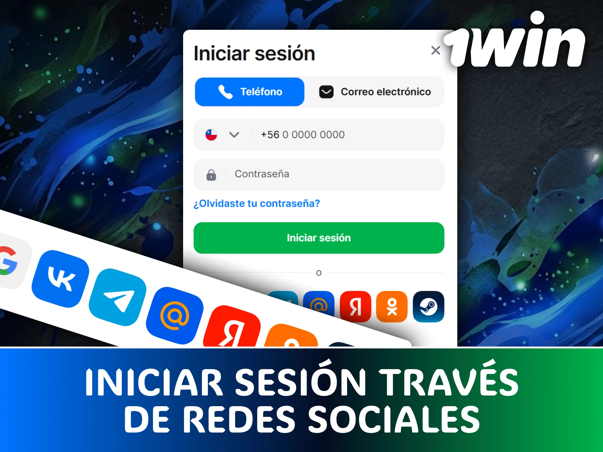Vincula tus plataformas sociales para iniciar sesión en 1win sin demora.