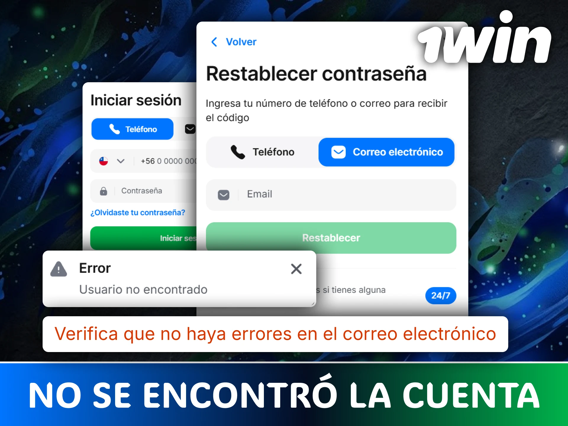Verifica tus datos si el sistema falla al intentar iniciar sesión en 1win.