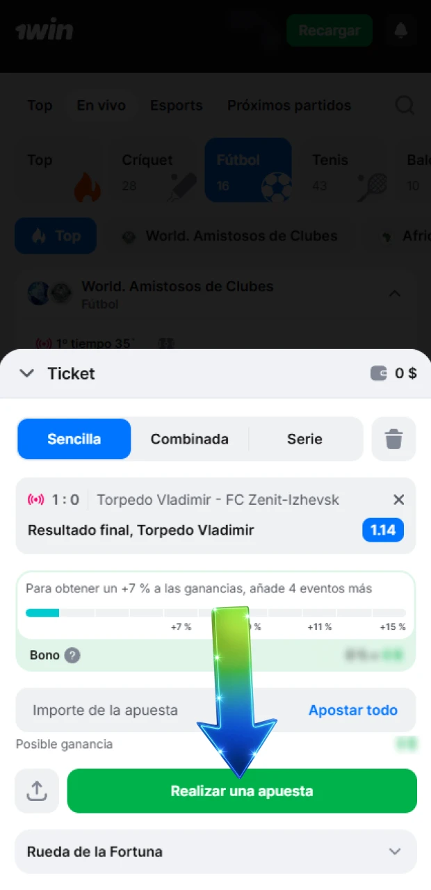 Valida tu cupón final para registrar oficialmente tus apuestas de deporte en 1win.