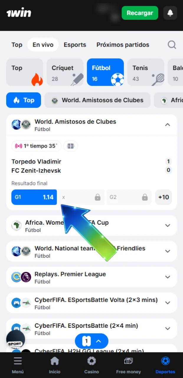 Navega por el catálogo y elige la disciplina en 1win.