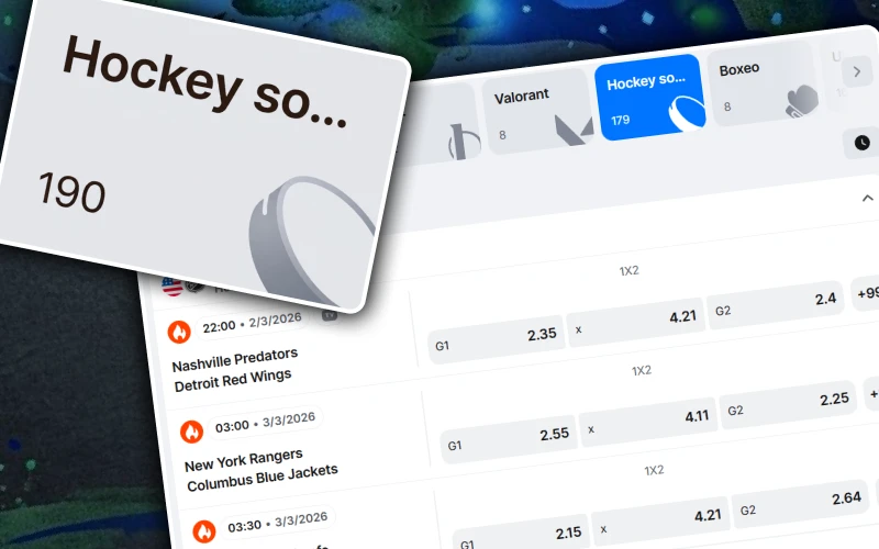Apuesta en los emocionantes partidos de hockey sobre hielo de deporte en 1win.