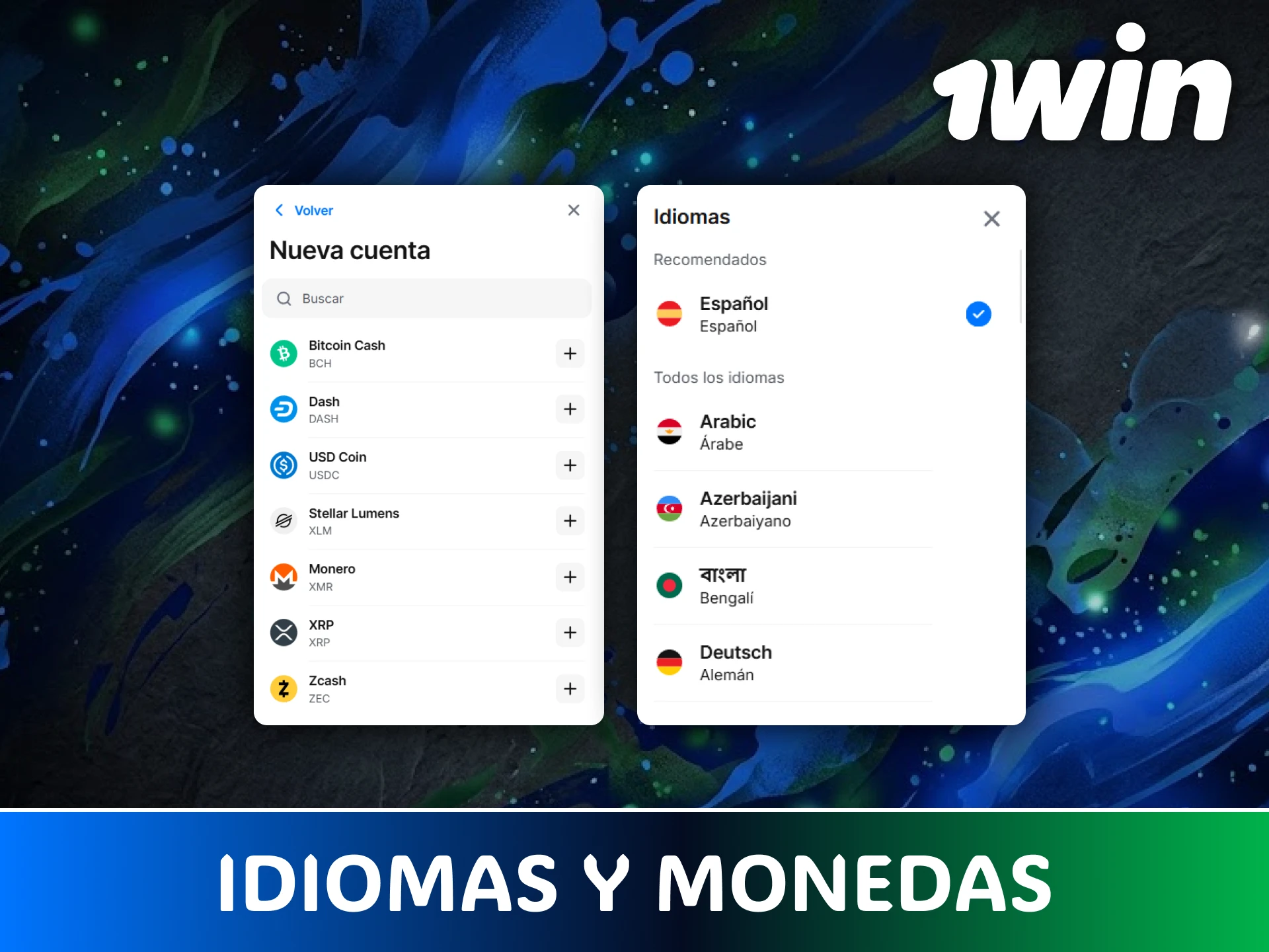 Consulta todos los idiomas y divisas que acepta la plataforma 1win.