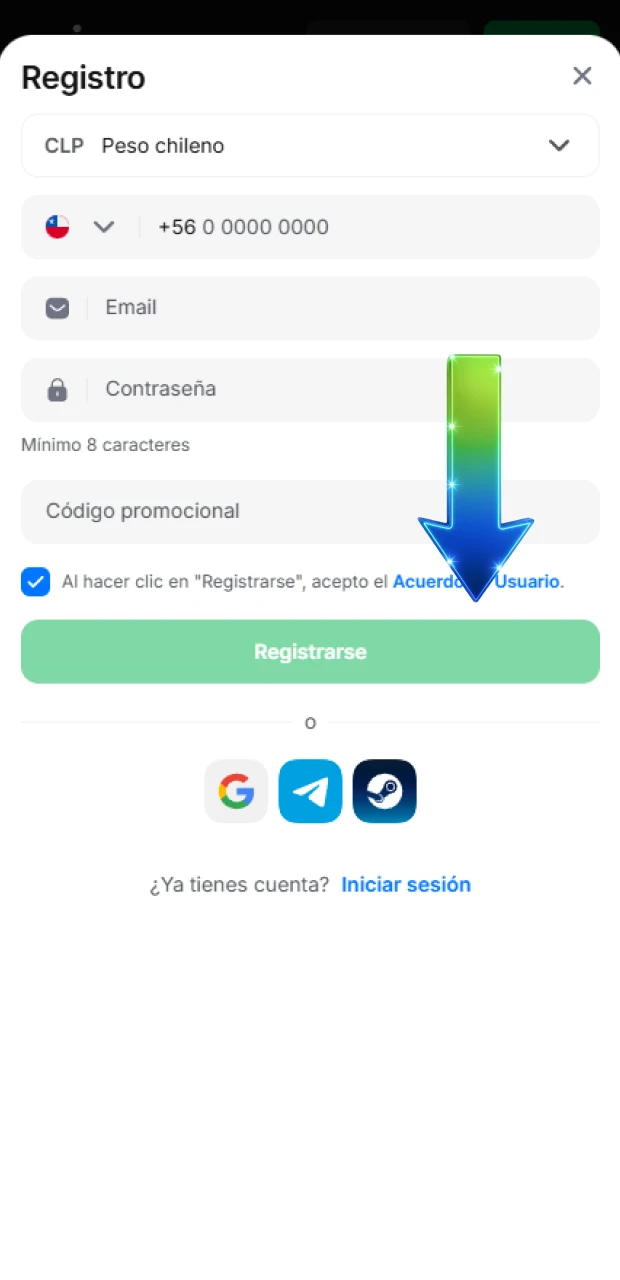 Finaliza el registro en 1win aceptando las condiciones legales de la plataforma.