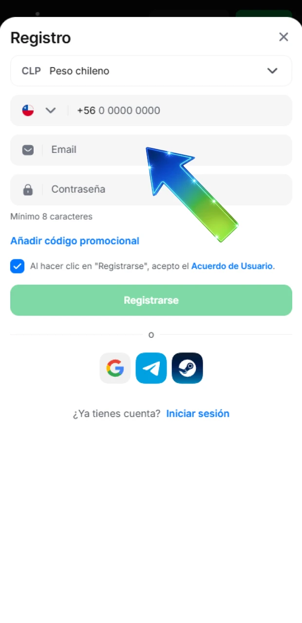 Completa el formulario con tu información personal durante el registro en 1win.