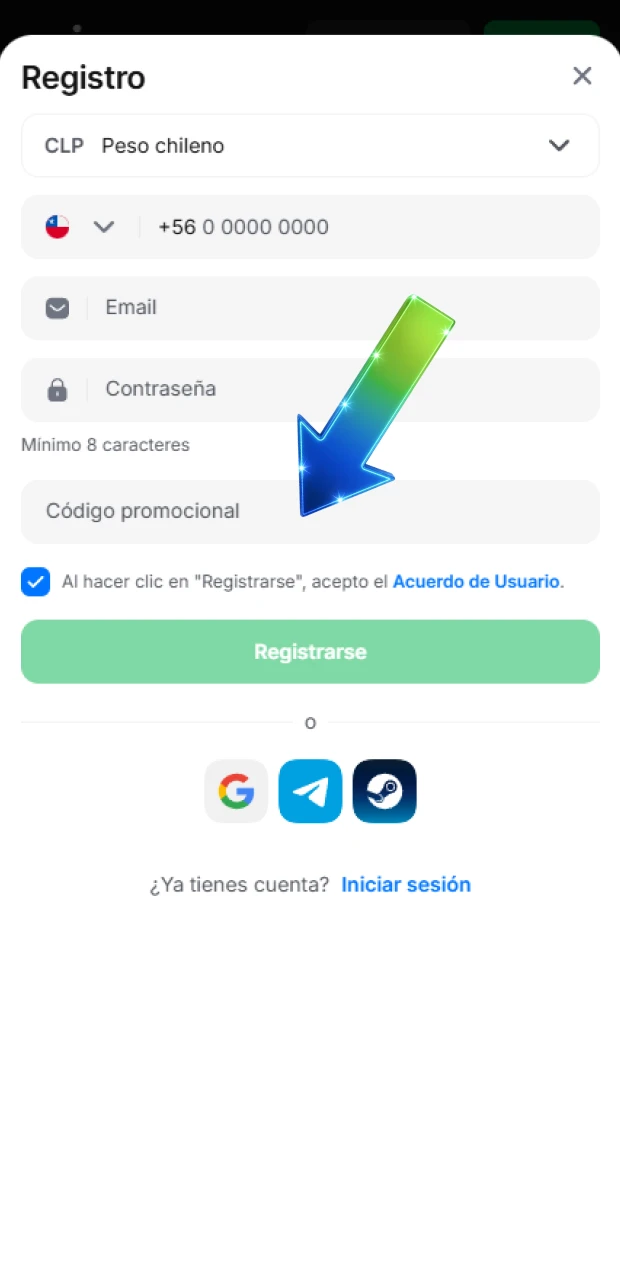 Ingresa tu código promocional en el registro en 1win.