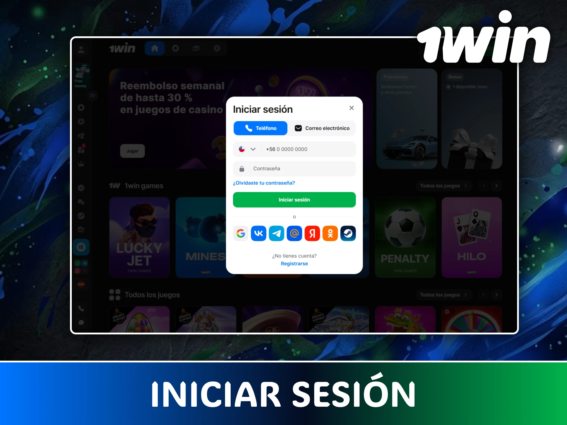 Sigue los pasos para iniciar sesión en tu perfil personal de 1win.