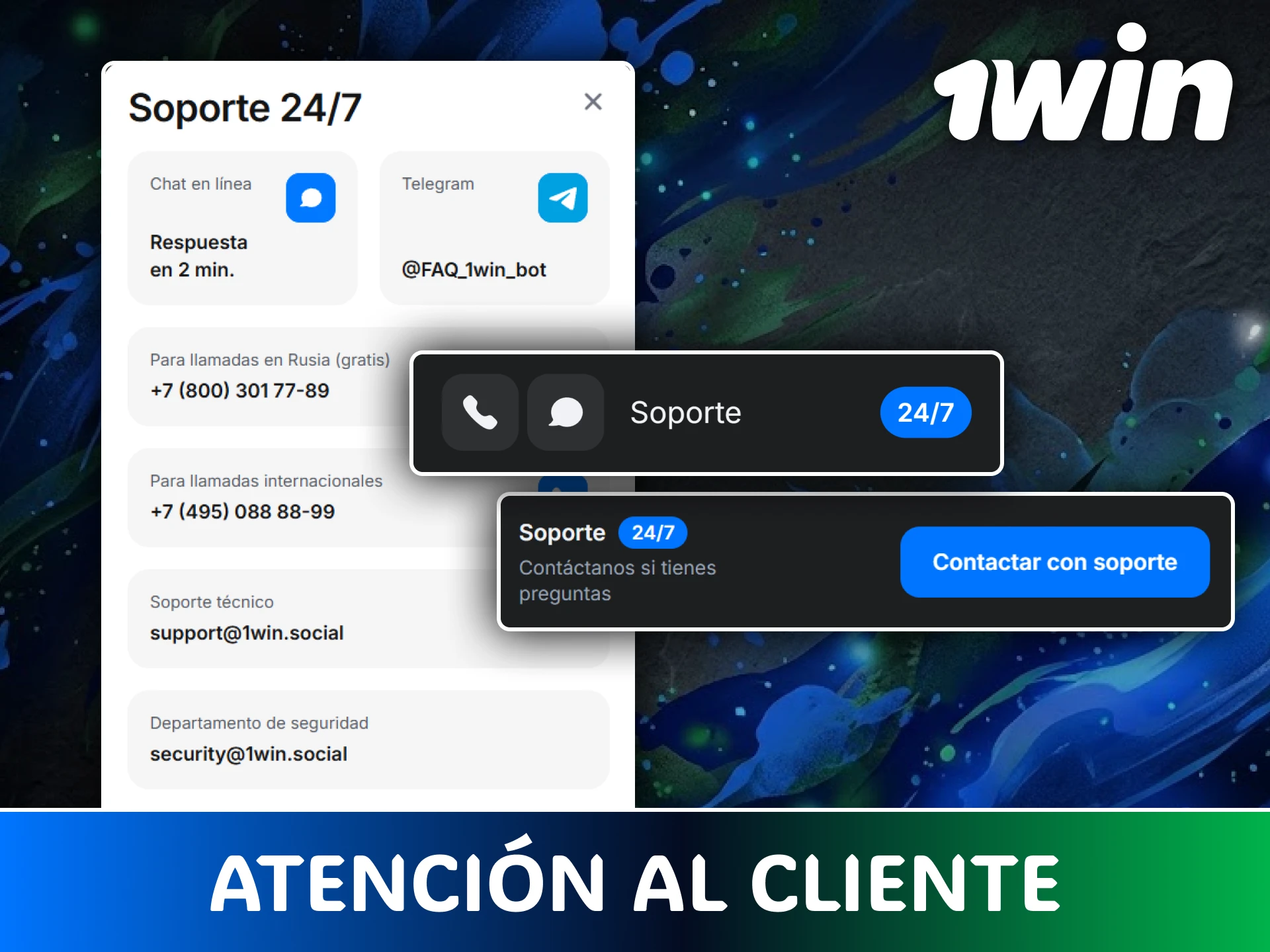 Contacta al equipo de atención al cliente de 1win para resolver dudas.